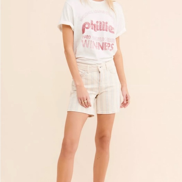 Pilcro High-Rise Striped Slim Denim Shorts 27 - Picture 2 of 7